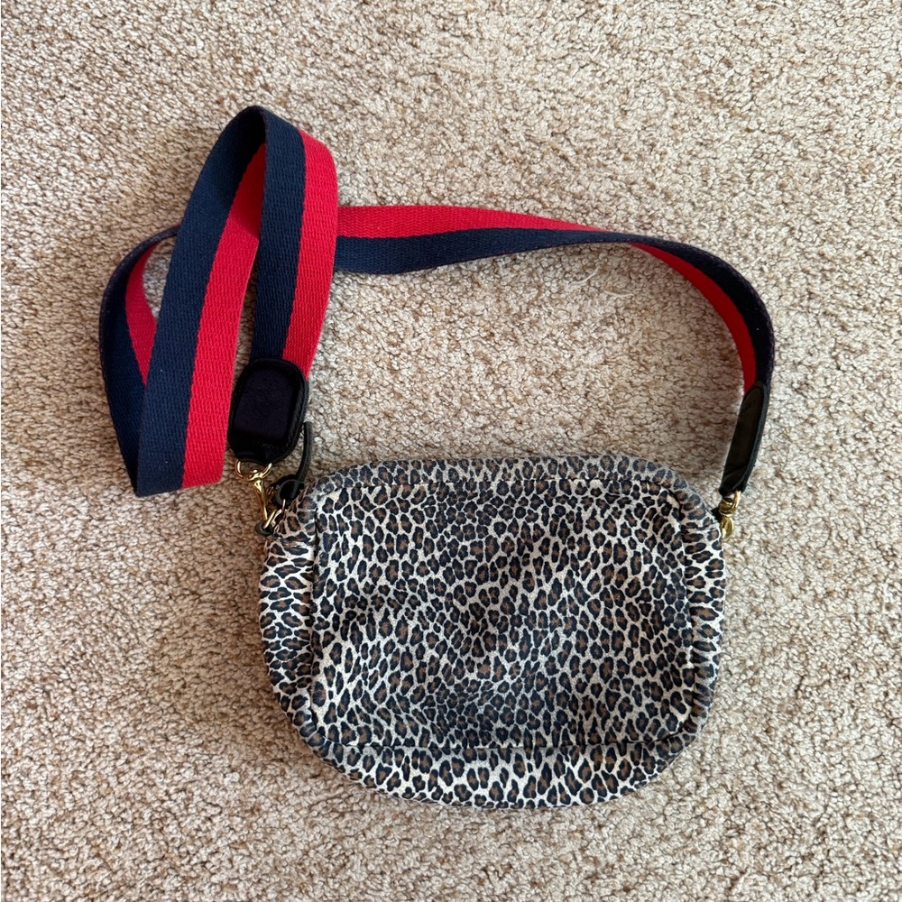 Clare V. Leopard Print Crossbody Bag with Red and Blue Clare V. Strap